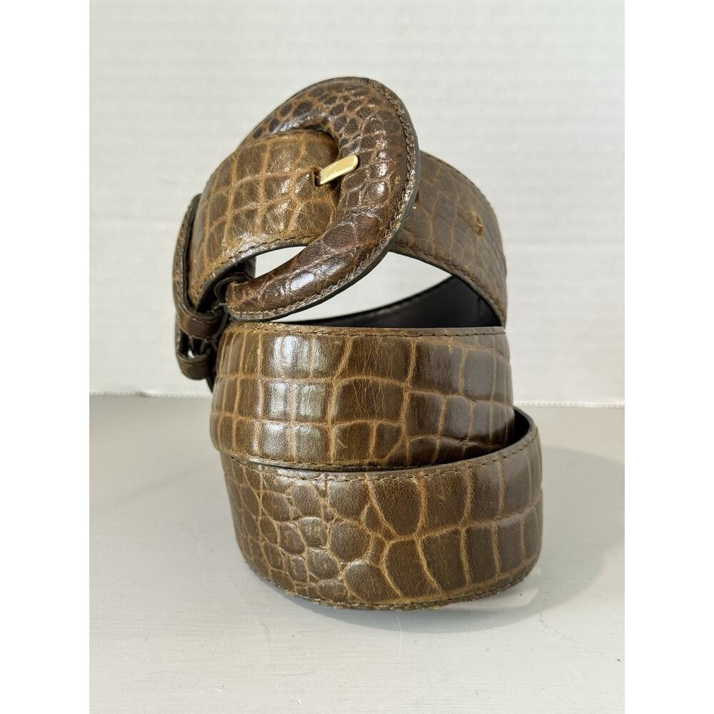 Women's Olive Green Brown Textured Leather Dress Belt Size Large